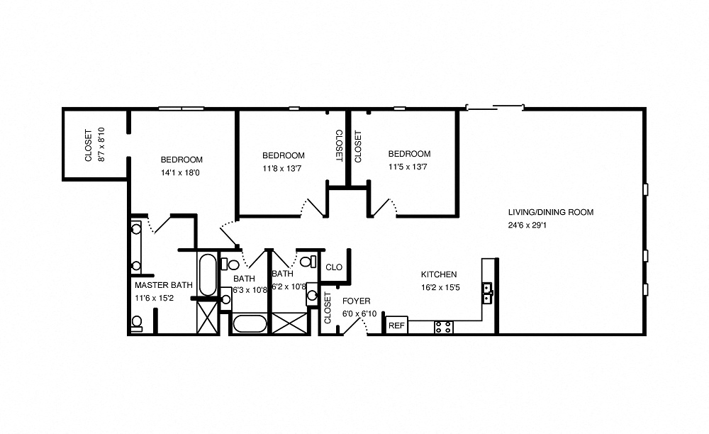 Floor plan for 3 beds, 3 baths, 2005 sqft